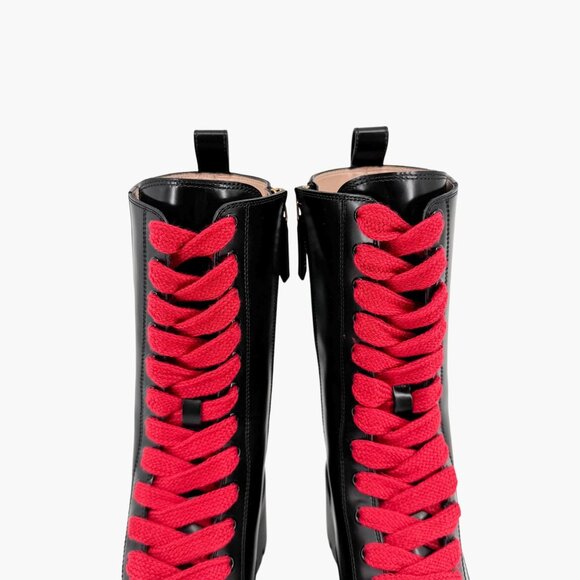 Gucci Magnum Lace Up Combat Boots EU 36.5 US 6.5 Black Web Stripe Block Heel - Picture 6 of 15